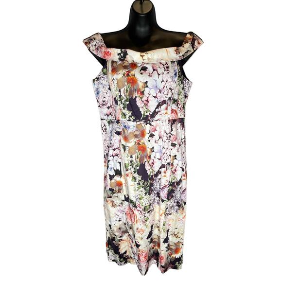 ASOS Wedding Bardot Floral Off Shoulder Pencil Dress - Size 14 - Picture 1 of 4